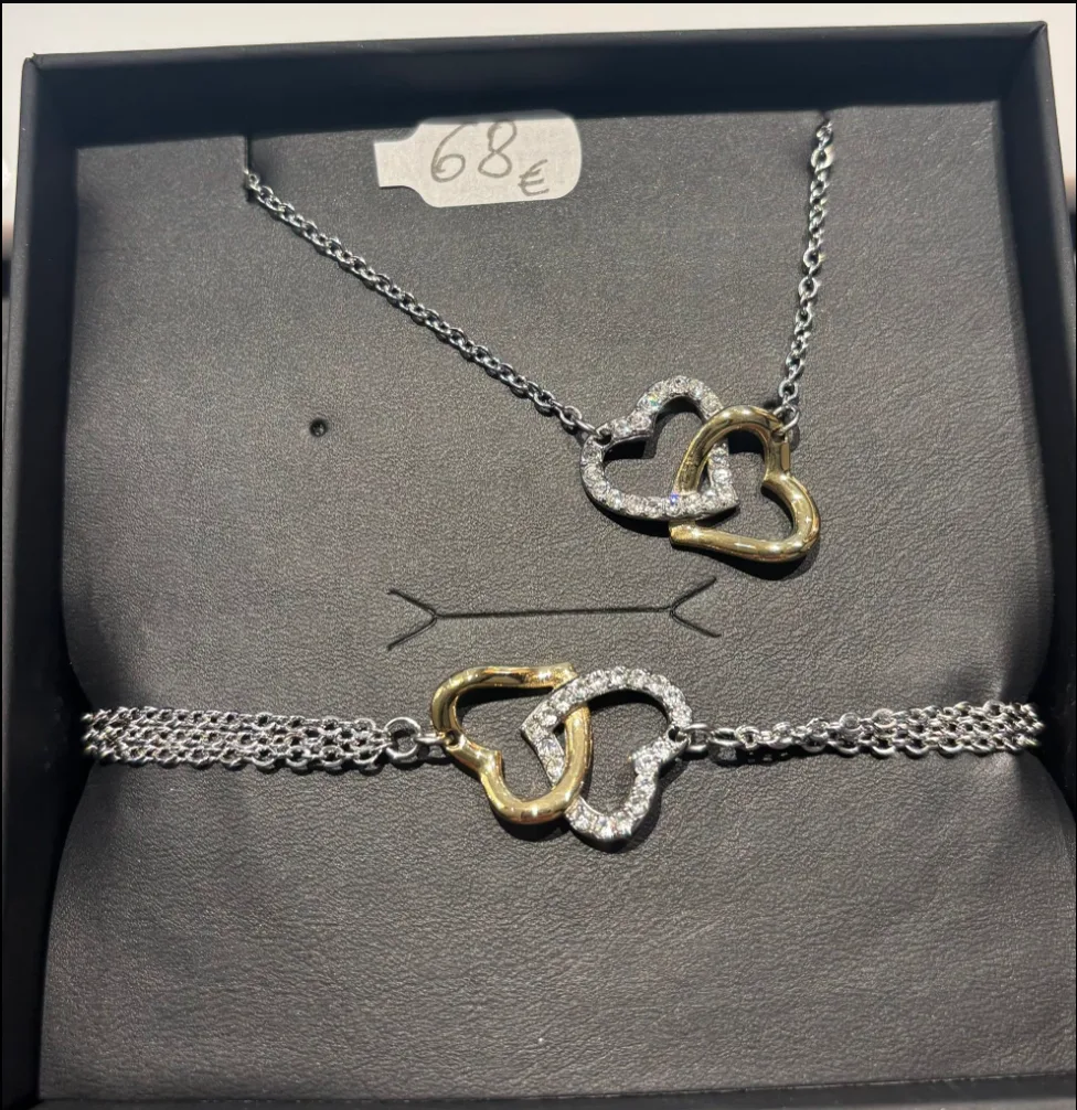 Collier et bracelet cœurs entrelacés
