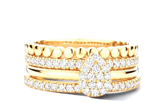 Bagues dorées empilables, motif goutte