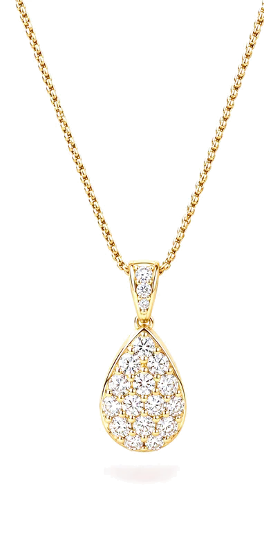Collier pendentif goutte pavé, doré